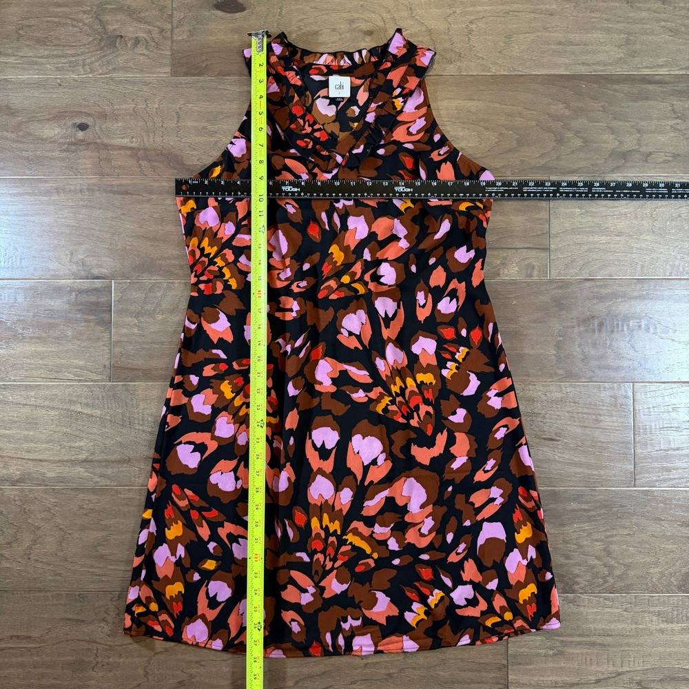Cabi 4454 Pink Orange Abstract Floral Ruffle Neck Sleeveless Dress Womens‎ L - Picture 5 of 6